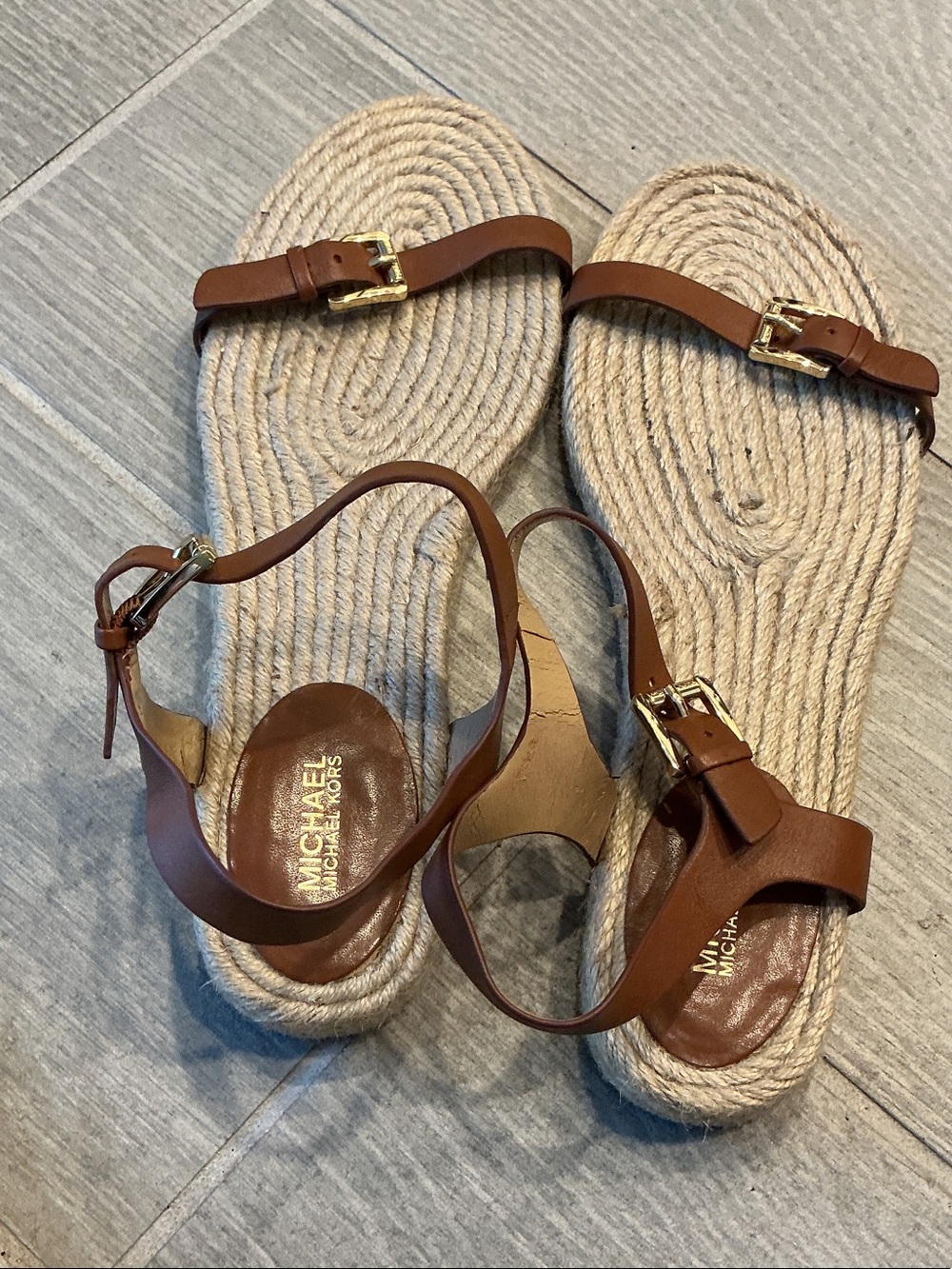 Michael Kors Kyla Tan Brown Leather Espadrille Sandals Women’s Sz 10M - Picture 3 of 5